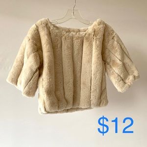Top, Faux Fur, Off White, Cropped, Size S